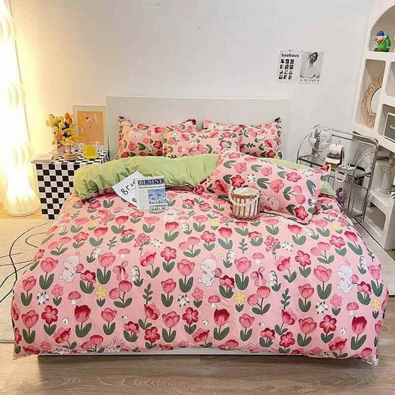 Fluffy ชุดผ้าปูที่นอน + ผ้านวม ลาย Pink Lilie Fluffy ชุดผ้าปูที่นอน + ผ้านวม ลาย Pink Lilie