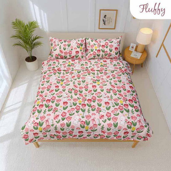 Fluffy ชุดผ้าปูที่นอน + ผ้านวม ลาย Pink Lilie