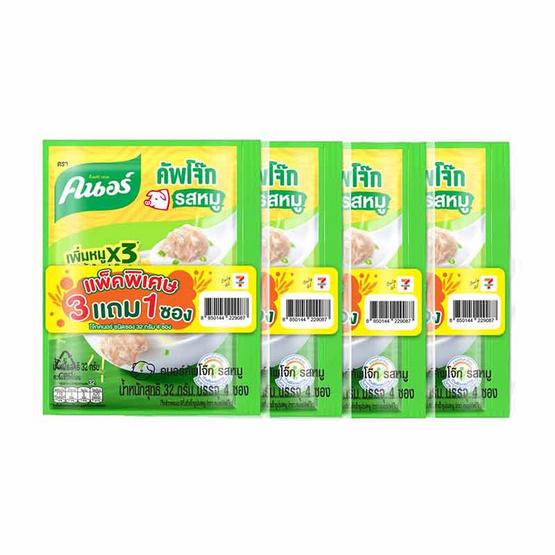 คนอร์คัพโจ๊กซอง รสหมู 32 กรัม (แพ็ก 3แถม1) 4 แพ็ก
