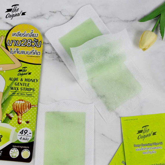 The Original แผ่นแว็กซ์สำเร็จรูป Aloe and Honey Gentle Wax Strips 4 ชิ้น (6 ซอง) The Original แผ่นแว็กซ์สำเร็จรูป Aloe and Honey Gentle Wax Strips 4 ชิ้น (6 ซอง)