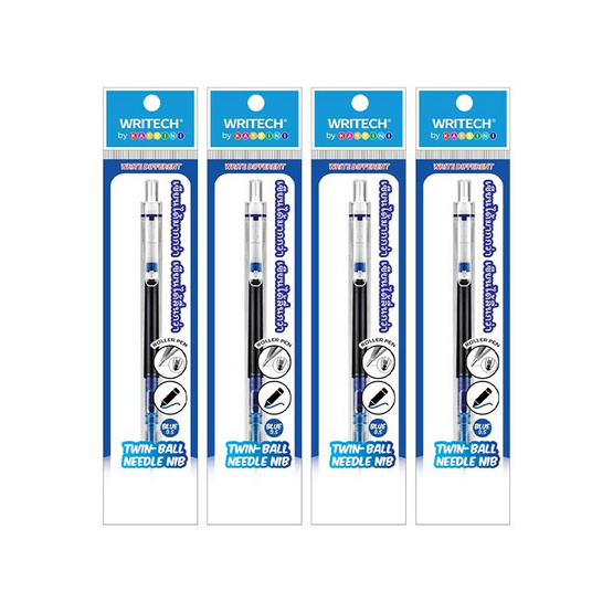 WRITECH ปากกาเจล หมึกน้ำเงิน 0.5 มม. ปุ่มกดไร้เสียง ด้ามใส (แพ็ก 4 ด้าม) WRITECH ปากกาเจล หมึกน้ำเงิน 0.5 มม. ปุ่มกดไร้เสียง ด้ามใส (แพ็ก 4 ด้าม)