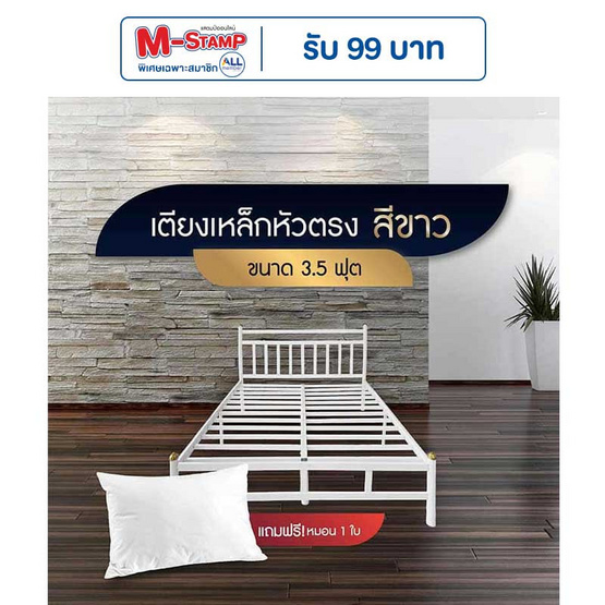 SOLOMON เตียงเหล็กหัวตรง แบบอย่างหนา รุ่น หัวเหลี่ยม สีขาว SOLOMON เตียงเหล็กหัวตรง แบบอย่างหนา รุ่น หัวเหลี่ยม สีขาว