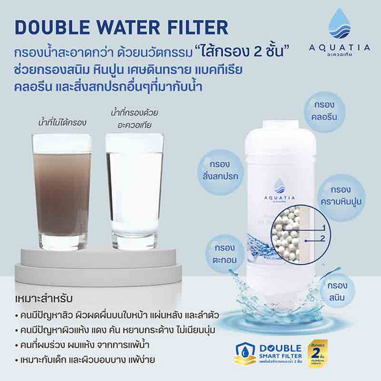 Aquatia กรองน้ำฝักบัว 2 ชั้น ลดสิว กรองคลอรีน
