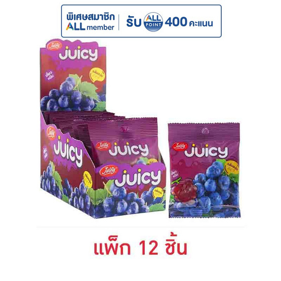 เจลฟี่ จุซซี่ เยลลี่กลิ่นองุ่น 30 กรัม (แพ็ก 12 ชิ้น)