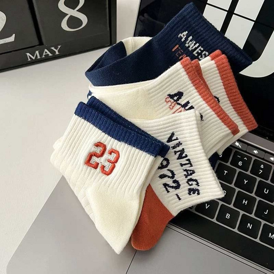 Fashion sock ถุงเท้าแฟชั่น เนื้อผ้านุ่ม ลาย ANG NO.B30 (5ลาย/10คู่)