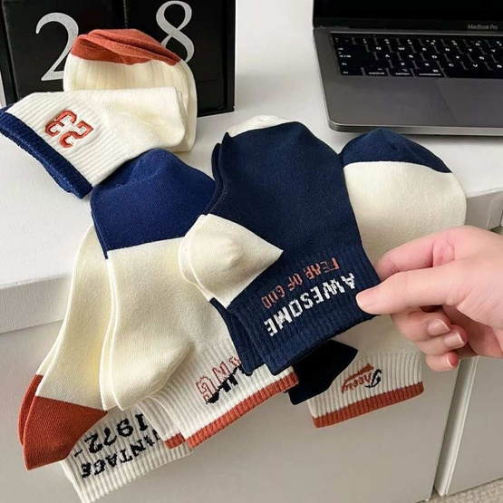 Fashion sock ถุงเท้าแฟชั่น เนื้อผ้านุ่ม ลาย ANG NO.B30 (5ลาย/10คู่)