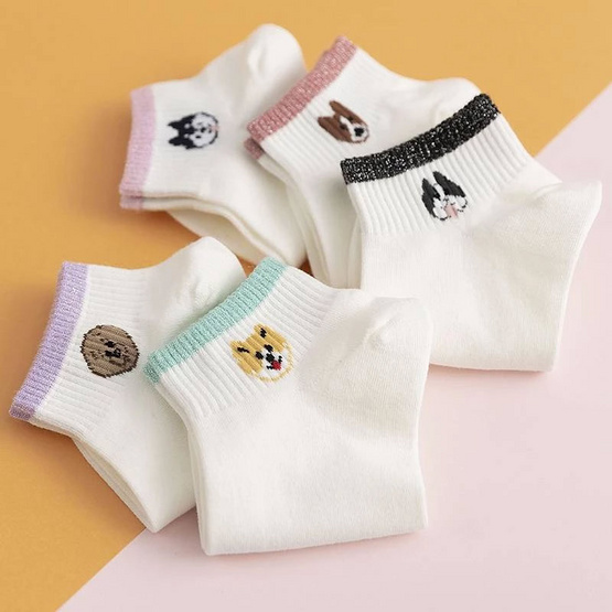 Fashion sock ถุงเท้า ลายหน้าหมาน่ารัก A74 (5ลาย/10คู่) Fashion sock ถุงเท้า ลายหน้าหมาน่ารัก A74 (5ลาย/10คู่)