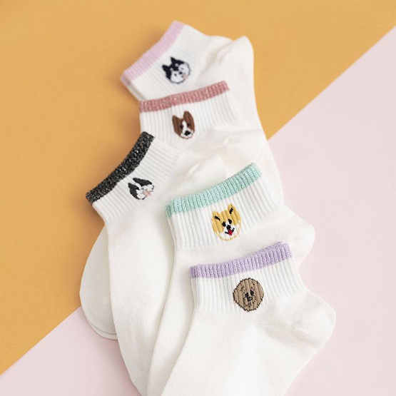 Fashion sock ถุงเท้า ลายหน้าหมาน่ารัก A74 (5ลาย/10คู่) Fashion sock ถุงเท้า ลายหน้าหมาน่ารัก A74 (5ลาย/10คู่)