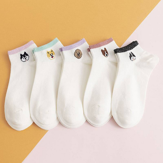 Fashion sock ถุงเท้า ลายหน้าหมาน่ารัก A74 (5ลาย/10คู่) Fashion sock ถุงเท้า ลายหน้าหมาน่ารัก A74 (5ลาย/10คู่)