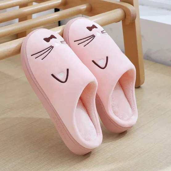 Fashion slippers รองเท้าใส่ในบ้าน ลายแมว สีเทา
