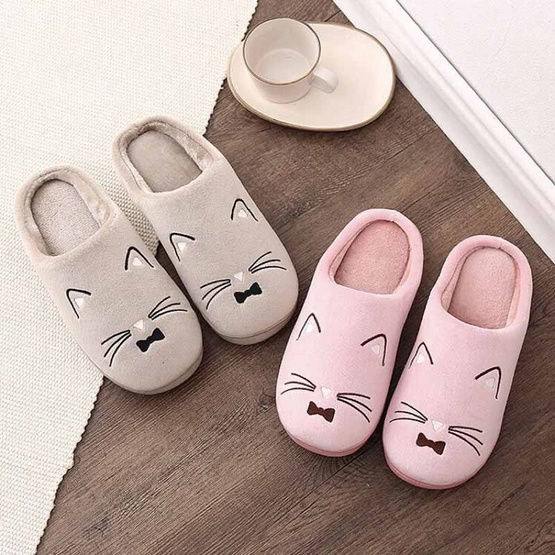 Fashion slippers รองเท้าใส่ในบ้าน ลายแมว สีเทา