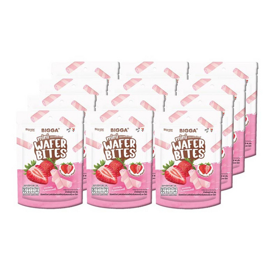 บิ๊กก้า มินิเวเฟอร์สอดไส้ครีมกลิ่นสตรอเบอร์รี่ 40 กรัม (แพ็ก 12 ชิ้น) บิ๊กก้า มินิเวเฟอร์สอดไส้ครีมกลิ่นสตรอเบอร์รี่ 40 กรัม (แพ็ก 12 ชิ้น)