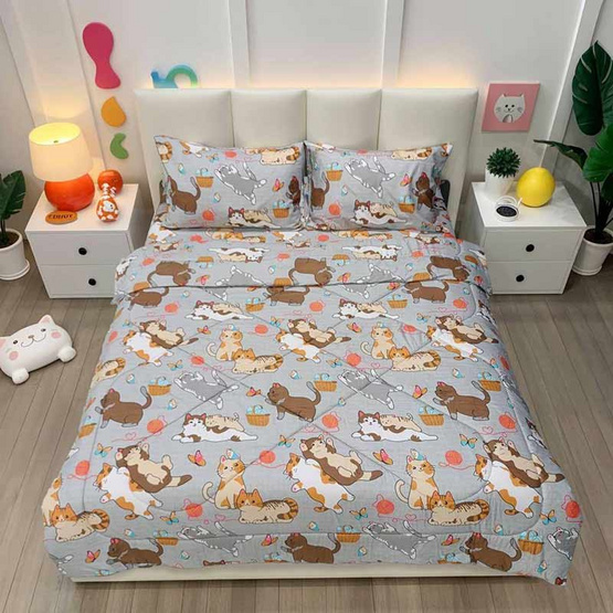 Fluffy ชุดผ้าปูที่นอน + ผ้านวม ลาย Cats Play
