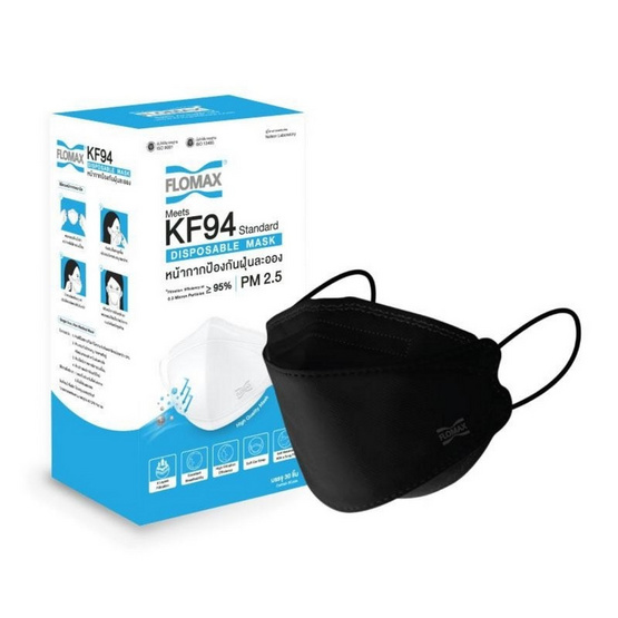 FLOMAX หน้ากาก KF94 สีดำ (รองรับPM2.5) บรรจุ 30 ชิ้น FLOMAX หน้ากาก KF94 สีดำ (รองรับPM2.5) บรรจุ 30 ชิ้น