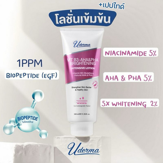 Uderma โลชั่นดูแลผิวกาย Vit B3 AHA&PHA Brightening Intense Lotion 330 มล.