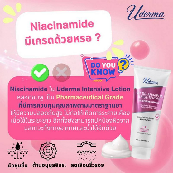 Uderma โลชั่นดูแลผิวกาย Vit B3 AHA&PHA Brightening Intense Lotion 330 มล.