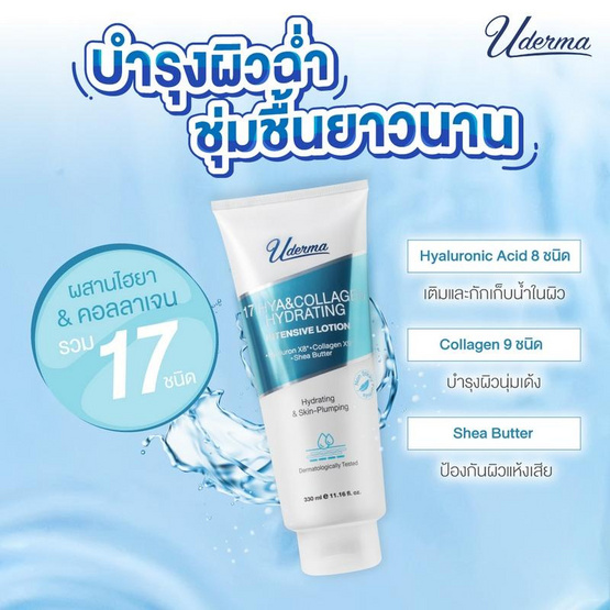 Uderma โลชั่นดูแลผิวกาย 17 Hya&Collagen Hydrating Intense Lotion 330 มล.