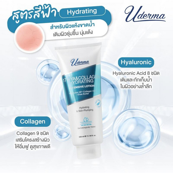 Uderma โลชั่นดูแลผิวกาย 17 Hya&Collagen Hydrating Intense Lotion 330 มล.