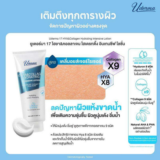 Uderma โลชั่นดูแลผิวกาย 17 Hya&Collagen Hydrating Intense Lotion 330 มล.