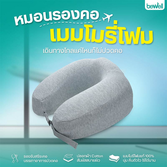 Bewell หมอนรองคอเมมโมรี่โฟม สีชมพู Bewell หมอนรองคอเมมโมรี่โฟม สีชมพู