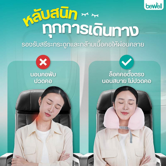 Bewell หมอนรองคอเมมโมรี่โฟม สีชมพู Bewell หมอนรองคอเมมโมรี่โฟม สีชมพู