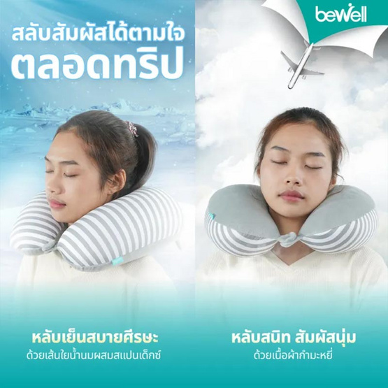 Bewell หมอนรองคอเม็ดบีดส์ 2 In 1 สีน้ำเงิน Bewell หมอนรองคอเม็ดบีดส์ 2 In 1 สีน้ำเงิน