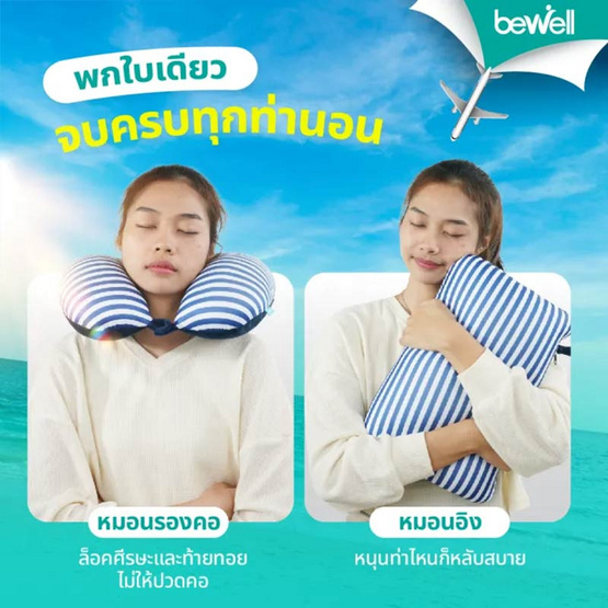 Bewell หมอนรองคอเม็ดบีดส์ 2 In 1 สีน้ำเงิน Bewell หมอนรองคอเม็ดบีดส์ 2 In 1 สีน้ำเงิน