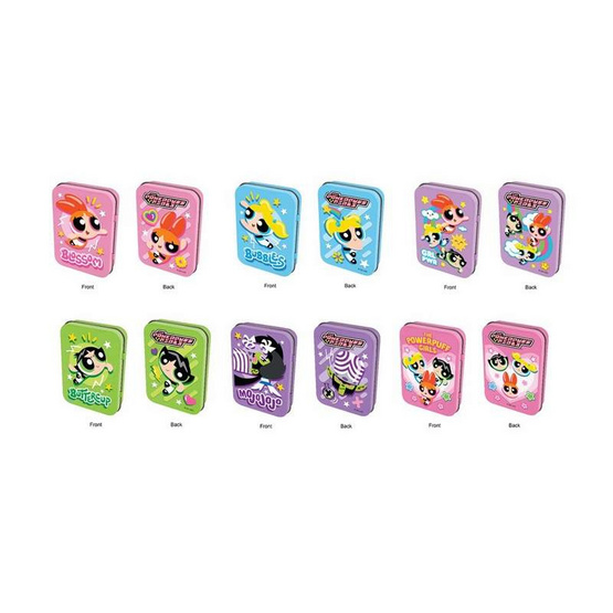 โอเค ลูกอมรูปหัวใจกลิ่นสตรอเบอร์รี่พร้อมกล่องเหล็กPowerPuffGirls คละแบบ 9 กรัม (แพ็ก6ชิ้น)