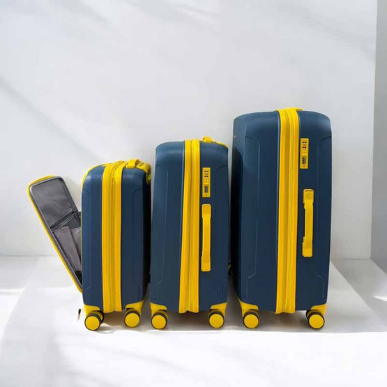 DENPA กระเป๋าเดินทาง รุ่น PP 2 TONE COLOR สีน้ำเงิน-ขอบเหลือง DENPA กระเป๋าเดินทาง รุ่น PP 2 TONE COLOR สีน้ำเงิน-ขอบเหลือง