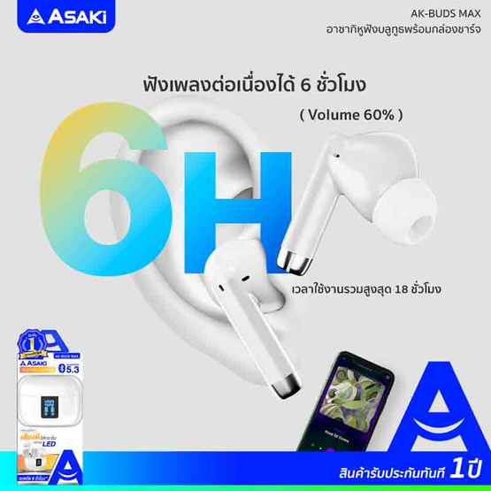 Asaki หูฟังบลูทูธแบบ True Wireless รุ่น AK-BUDS MAX