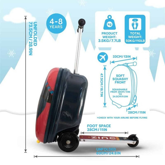 FLYTE MIDI 18 INCH PERRY THE PENGUIN สกู๊ตเตอร์กระเป๋าเดินทางเด็ก 18 นิ้ว ลายเพนกวิน