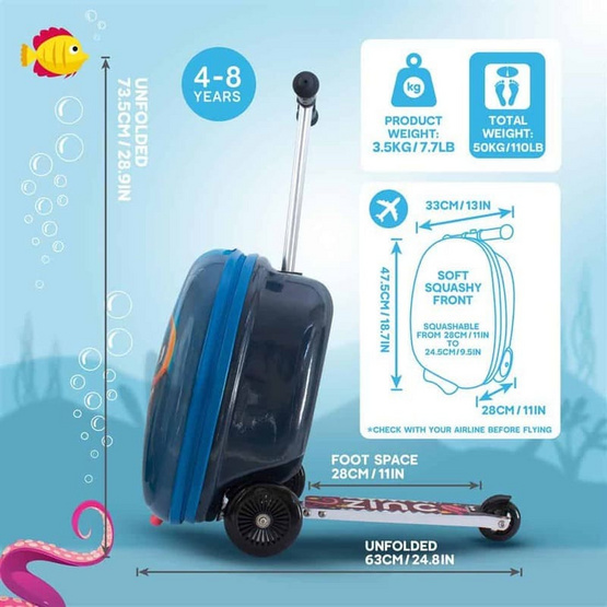 FLYTE MIDI 18 INCH STORMY THE SHARK สกู๊ตเตอร์กระเป๋าเดินทางเด็ก 18 นิ้ว ลายฉลาม