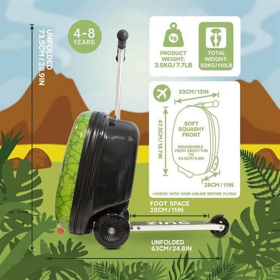 FLYTE MIDI 18 INCH DARWIN THE DINOSAUR สกู๊ตเตอร์กระเป๋าเดินทางเด็ก 18 นิ้ว ลายไดโนเสาร์