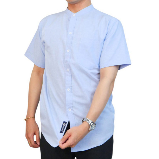 THE ROOM'S เสื้อเชิ้ตแขนสั้นคอจีน ผ้าอ็อกฟอร์ด สีฟ้า THE ROOM'S เสื้อเชิ้ตแขนสั้นคอจีน ผ้าอ็อกฟอร์ด สีฟ้า