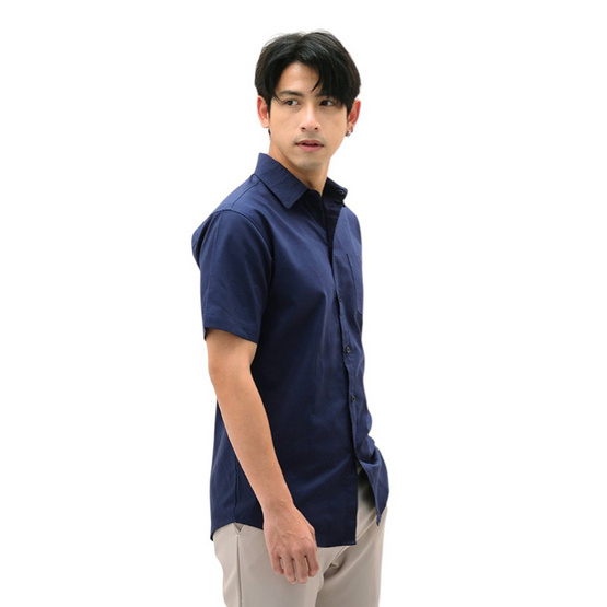 THE ROOM'S เสื้อเชิ้ตแขนสั้นคอปก ผ้าอ็อกฟอร์ด สีกรมท่า