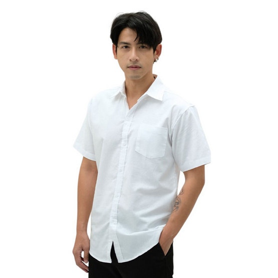 THE ROOM'S เสื้อเชิ้ตแขนสั้นคอปก ผ้าอ็อกฟอร์ด สีขาว THE ROOM'S เสื้อเชิ้ตแขนสั้นคอปก ผ้าอ็อกฟอร์ด สีขาว