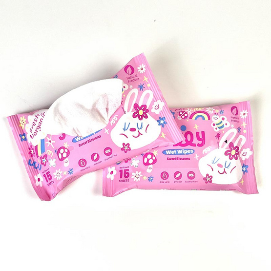 Hej jolly เว็ท ไวพส์ กระดาษทิชชู่เปียก กลิ่น Sweet blossom แพ็ก 3 ชิ้น Hej jolly เว็ท ไวพส์ กระดาษทิชชู่เปียก กลิ่น Sweet blossom แพ็ก 3 ชิ้น