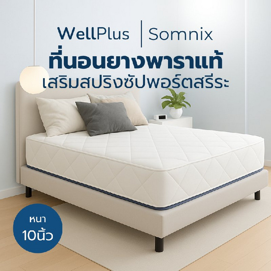 WellPlus ที่นอนยางพาราแท้เสริมสปริงพรีเมียม รุ่น Somnix หนา 10 นิ้ว