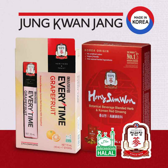 JUNG KWAN JANG เอเวรี่ไทม์ เกรฟฟรุต 7 แท่ง+ฮง ซัม วอน 5 ซอง