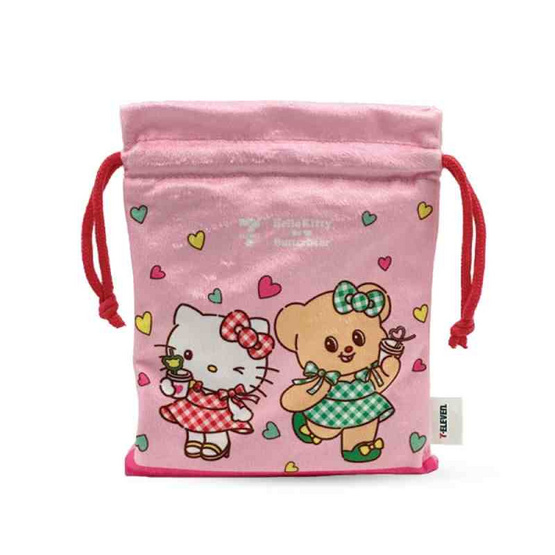 กระเป๋าผ้าหูรูด Hello Kitty X Butterbear สีชมพู