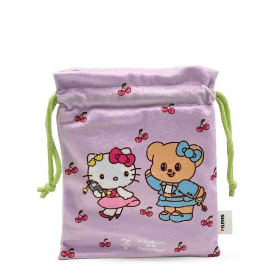 กระเป๋าผ้าหูรูด Hello Kitty X Butterbear สีม่วง