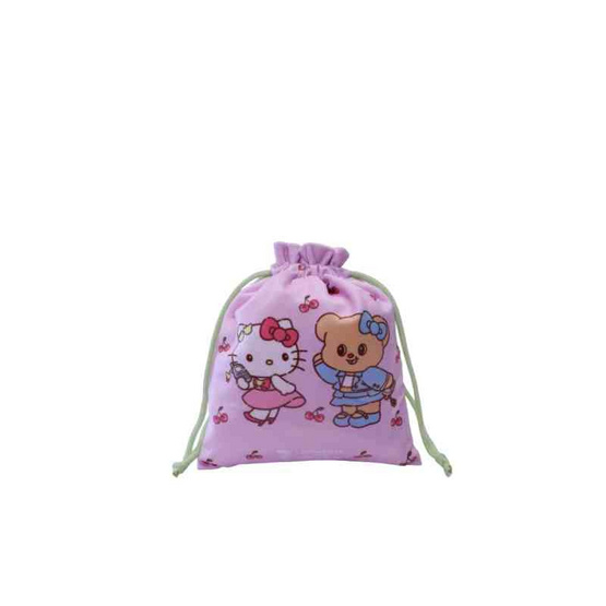 กระเป๋าผ้าหูรูด Hello Kitty X Butterbear สีม่วง