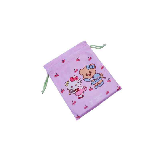 กระเป๋าผ้าหูรูด Hello Kitty X Butterbear สีม่วง