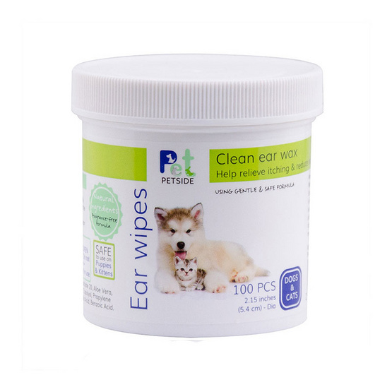PetSide Ear wipes แผ่นเปียกเช็ดหู สำหรับสุนัขและแมว 100 ชิ้น