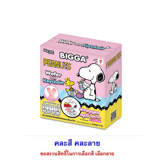 บิ๊กก้า เวเฟอร์สตรอเบอร์รี่พร้อมพวงกุญแจลาย Peanuts คละแบบ 15 กรัม (แพ็ก 6 ชิ้น)