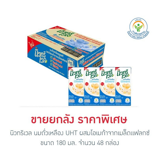 นิวทริเวล นมถั่วเหลือง UHT ผสมโอเมก้าจากเมล็ดแฟลกซ์ 180 มล. (ยกลัง 48 กล่อง)