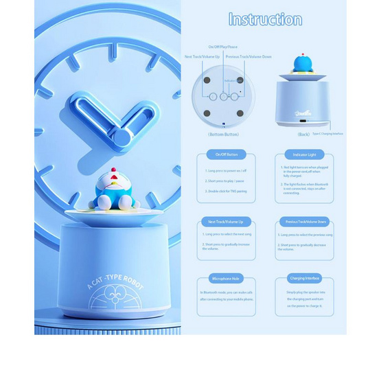 Rock ลำโพงบลูทูธ Doraemon Summer Speaker