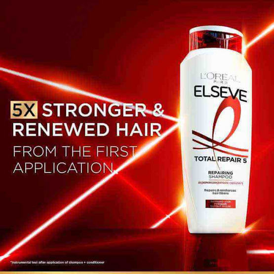 ลอรีอัล ปารีส เอลแซฟ แชมพู โททอลรีแพร์ 5 รีแพร์ริ่ง ฟื้นบำรุงผมเสีย 200 มล. (แพ็ก 4 ชิ้น)