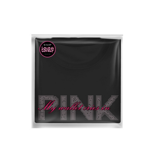 GQ EASY เสื้อยืดทรงครอป ลาย Pink สีดำ