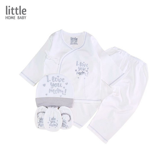 Little Home Baby ชุดเด็กแรกเกิด 5ชิ้น แขนยาว (0-3 เดือน) ลาย I love mom เทา